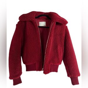 Wilfred Free Aritzia Teddy Sherpa Bomber Jacket Cropped Red XXS